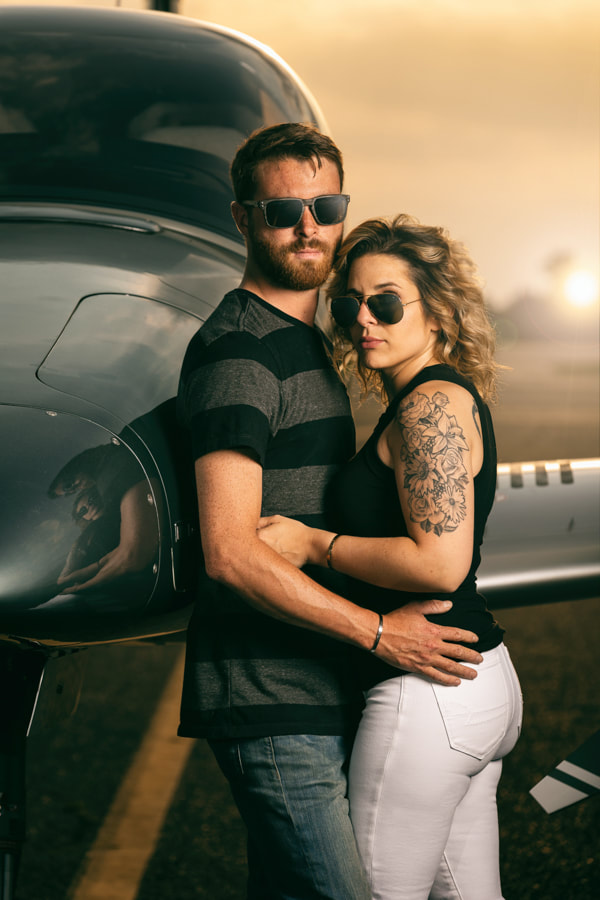 Sunset engagement session at Rowan County Airport NC