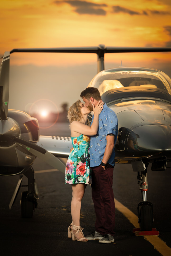 Sunset engagement photo shoot Rowan County Airport NC