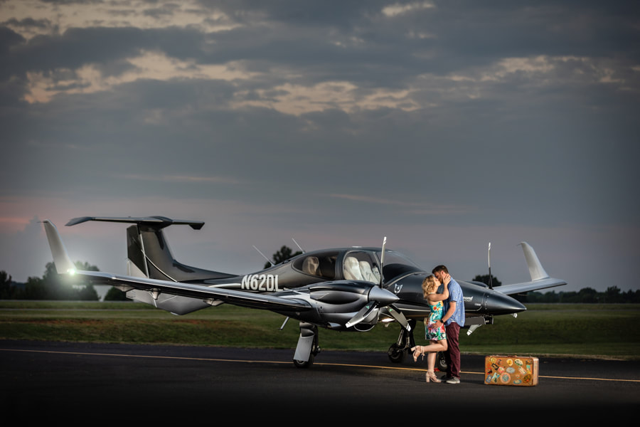 airplane engagement photo shoot Rowan County Airport